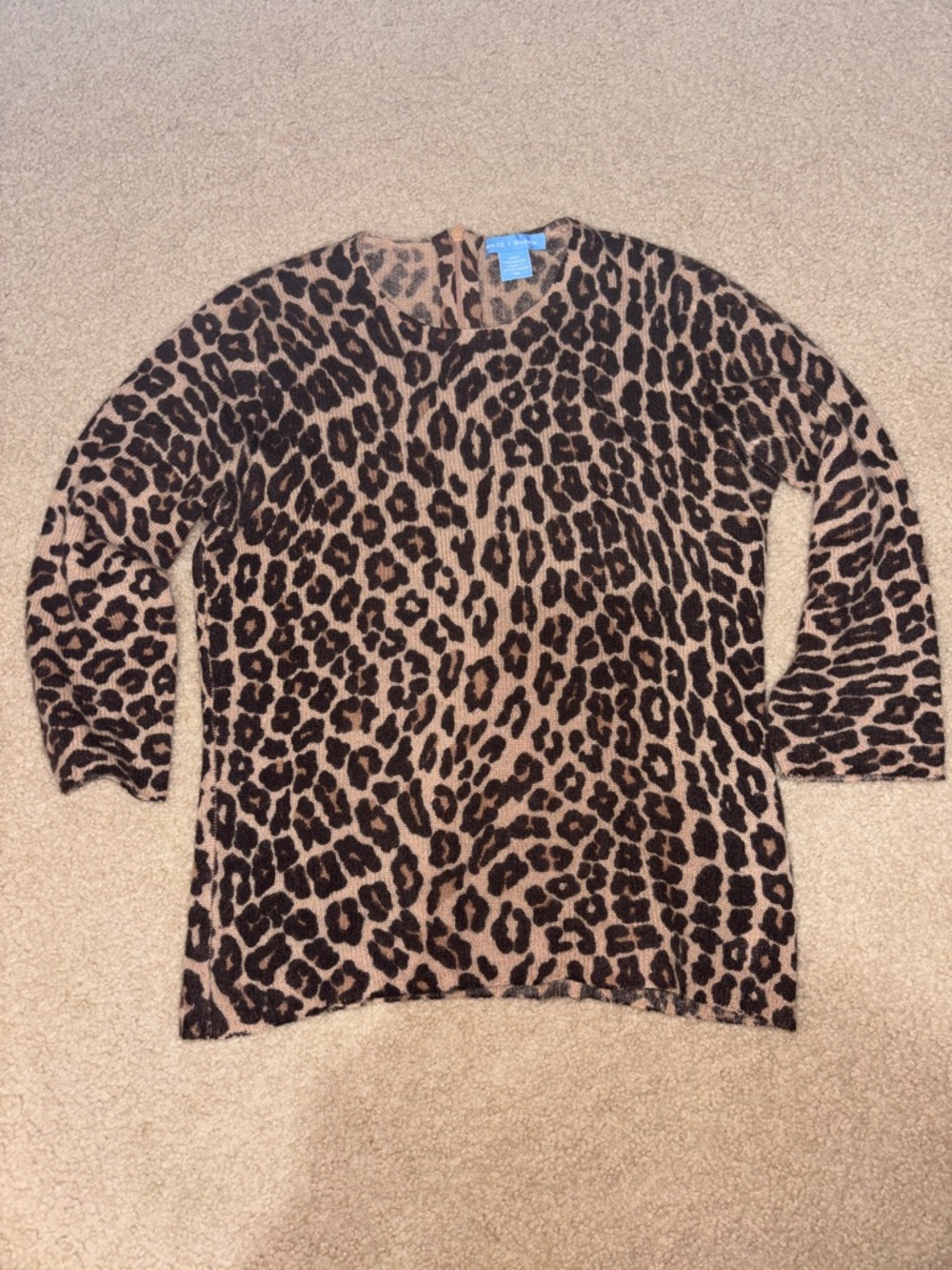 White + Warren Leopard Print Crewneck Sweater in Brown and Black